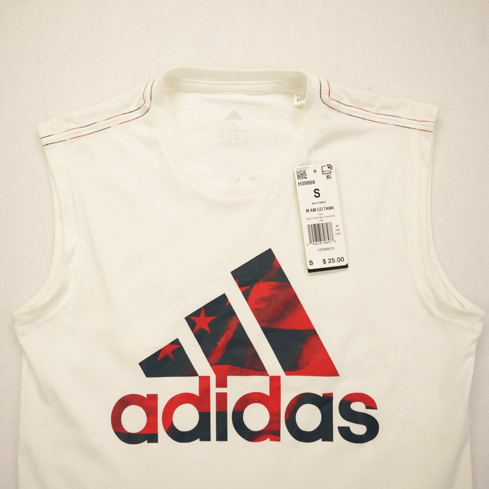 Adidas Men's Multi Sport Logo Tank Top White Red Blue Size Small NWT‎